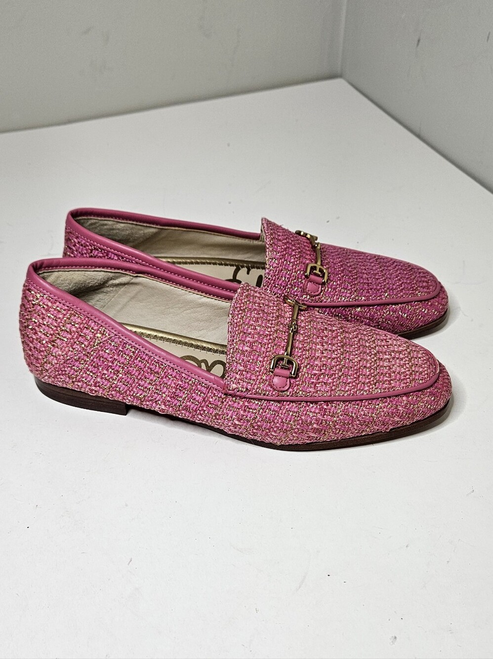 Sam Edelman Loraine Tweed Loafer Pink Gold Slip On  Women's 7